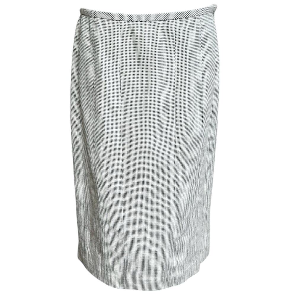 Etcetera Silk Blend Straight Skirt Peplum Back Check White Black Textured Sz 4
